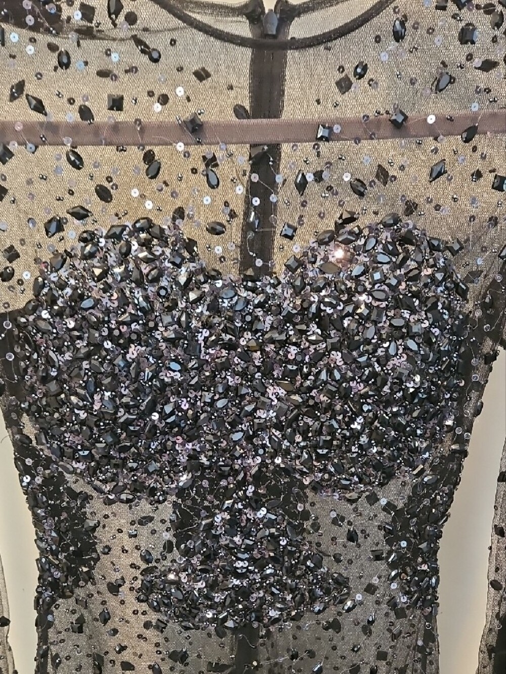 Elegant Black Sequin Long Sleeve Evening Gown - Picture 2 of 2